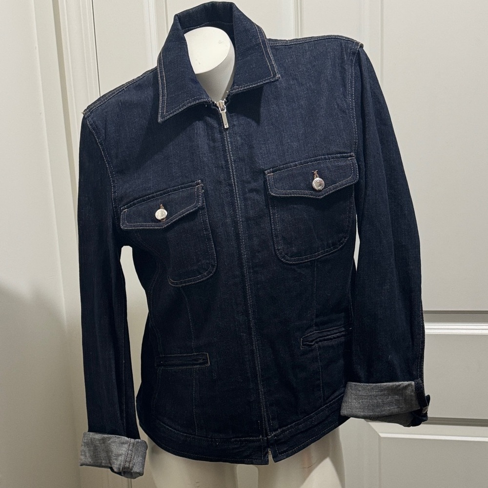 Chaps Like New Dark Blue Denim with Silver Buttons, Women’s Sz Large
